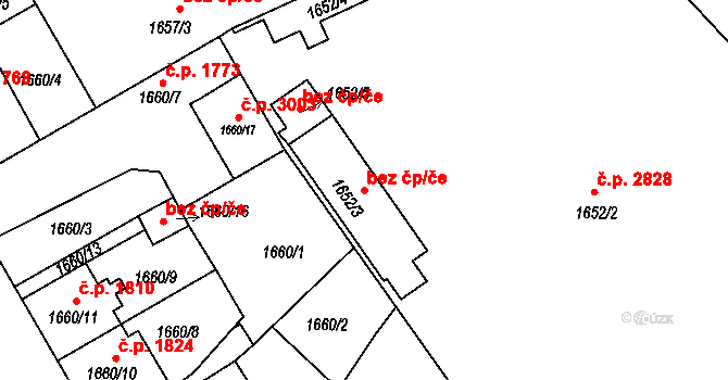 Opava 43810471 na parcele st. 1652/3 v KÚ Opava-Předměstí, Katastrální mapa