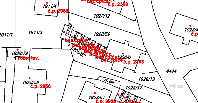 Teplice 45108471 na parcele st. 1928/36 v KÚ Teplice, Katastrální mapa
