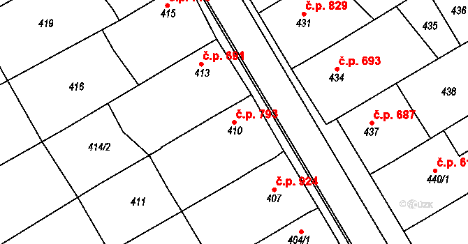Vlčnov 793 na parcele st. 410 v KÚ Vlčnov, Katastrální mapa