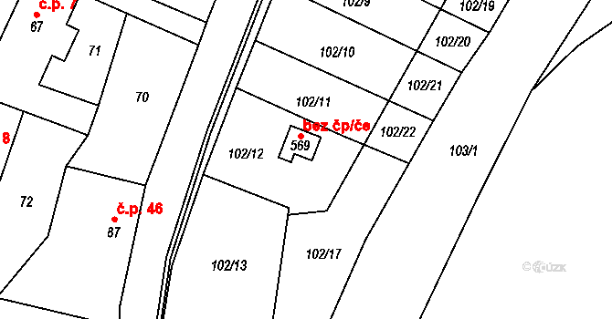 Bohušovice nad Ohří 47620471 na parcele st. 569 v KÚ Bohušovice nad Ohří, Katastrální mapa