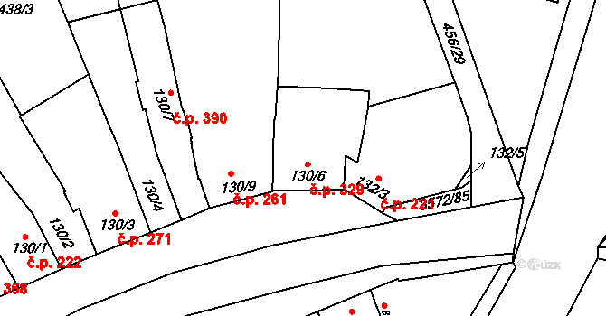 Ostrožské Předměstí 329, Uherský Ostroh na parcele st. 130/6 v KÚ Ostrožské Předměstí, Katastrální mapa