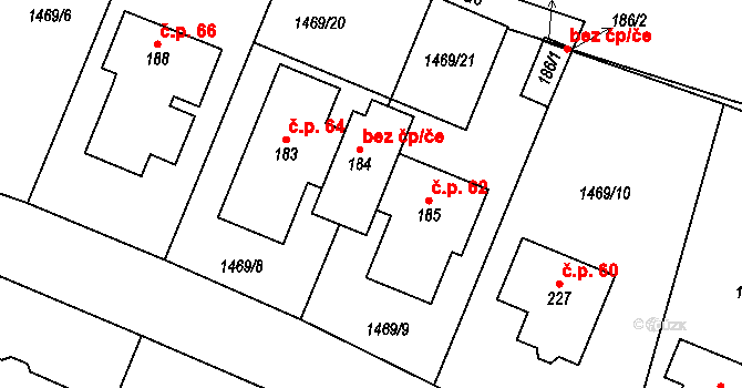 Čížov 48256471 na parcele st. 184 v KÚ Čížov u Jihlavy, Katastrální mapa