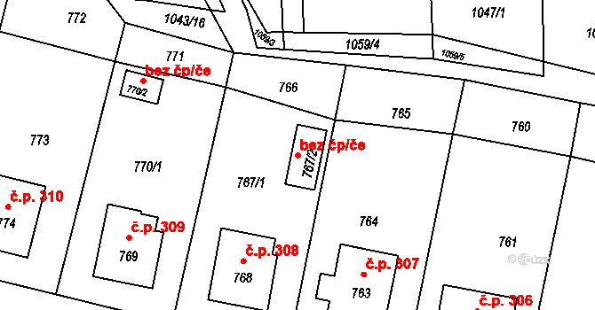Divišov 48479471 na parcele st. 767/2 v KÚ Divišov u Benešova, Katastrální mapa