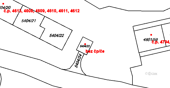 Chomutov 48682471 na parcele st. 5404/23 v KÚ Chomutov I, Katastrální mapa