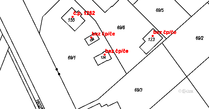 Litovel 49550471 na parcele st. 124 v KÚ Chořelice, Katastrální mapa