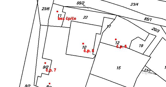 Kaňkov 8, Braňany na parcele st. 10 v KÚ Kaňkov, Katastrální mapa