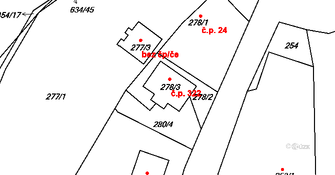 Bystřice 322, Dubí na parcele st. 278/3 v KÚ Dubí-Bystřice, Katastrální mapa