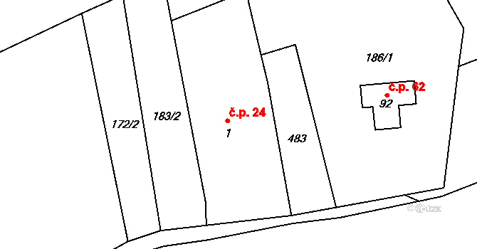 Hlína 24, Horka na parcele st. 1 v KÚ Hlína, Katastrální mapa