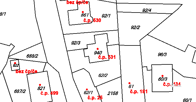 Skalná 531 na parcele st. 940 v KÚ Skalná, Katastrální mapa