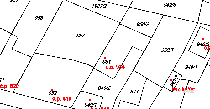 Nýřany 934 na parcele st. 951 v KÚ Nýřany, Katastrální mapa