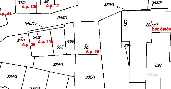 Neratovice 15 na parcele st. 20 v KÚ Neratovice, Katastrální mapa