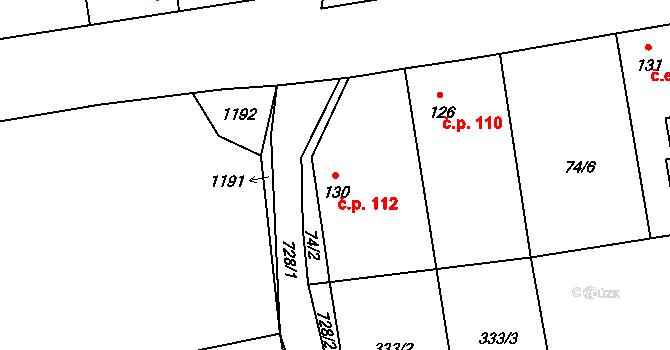 Úhonice 112 na parcele st. 130 v KÚ Úhonice, Katastrální mapa