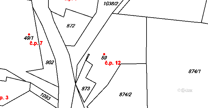 Chlum 12, Jistebnice na parcele st. 59 v KÚ Chlum u Jistebnice, Katastrální mapa