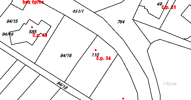 Janov 34, Roudná na parcele st. 110 v KÚ Roudná nad Lužnicí, Katastrální mapa