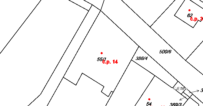 Bořice 14, Zahořany na parcele st. 55/1 v KÚ Bořice u Domažlic, Katastrální mapa