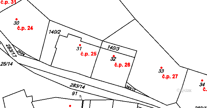 Dolní Kamenice 26, Holýšov na parcele st. 32 v KÚ Dolní Kamenice u Holýšova, Katastrální mapa
