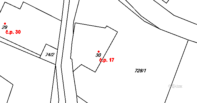 Krsov 17, Ostrov u Bezdružic na parcele st. 30 v KÚ Krsov, Katastrální mapa