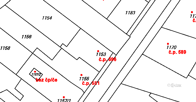 Česká Skalice 596 na parcele st. 1153 v KÚ Česká Skalice, Katastrální mapa