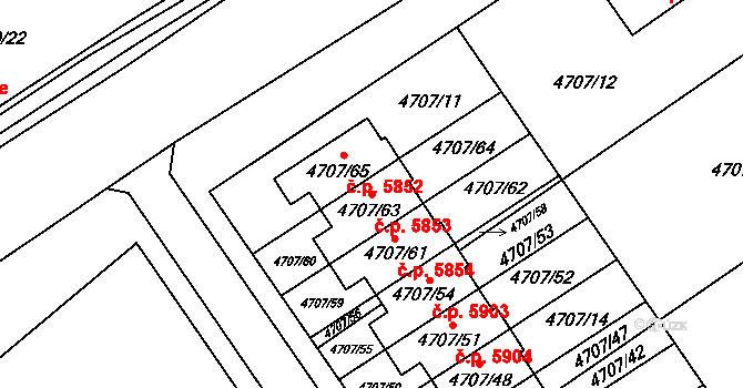 Chomutov 5853 na parcele st. 4707/63 v KÚ Chomutov I, Katastrální mapa