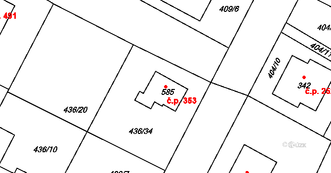 Opatovice nad Labem 353 na parcele st. 585 v KÚ Opatovice nad Labem, Katastrální mapa