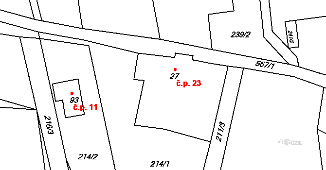 Hoděšovice 23, Býšť na parcele st. 27 v KÚ Hoděšovice, Katastrální mapa