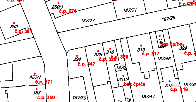 Svítkov 328, Pardubice na parcele st. 325 v KÚ Svítkov, Katastrální mapa