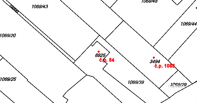 Bílé Předměstí 54, Pardubice na parcele st. 6925 v KÚ Pardubice, Katastrální mapa