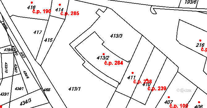 Silůvky 284 na parcele st. 413/2 v KÚ Silůvky, Katastrální mapa