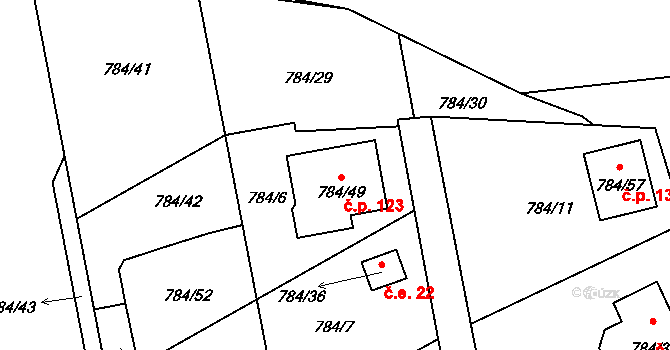 Háje 123 na parcele st. 784/49 v KÚ Háje u Příbramě, Katastrální mapa