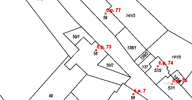 Řepová 73, Mohelnice na parcele st. 58 v KÚ Řepová, Katastrální mapa