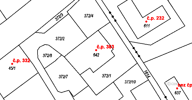 Markvartice 383 na parcele st. 642 v KÚ Markvartice u Děčína, Katastrální mapa