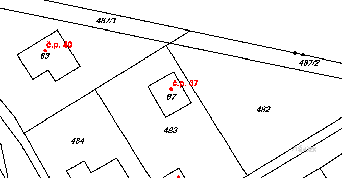 Malá Roudka 37 na parcele st. 67 v KÚ Malá Roudka, Katastrální mapa