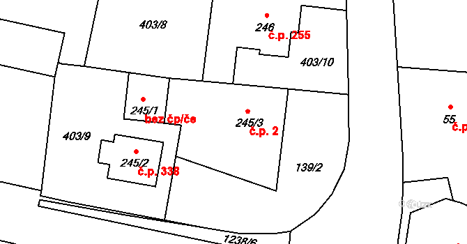 Mořkov 2 na parcele st. 245/3 v KÚ Mořkov, Katastrální mapa
