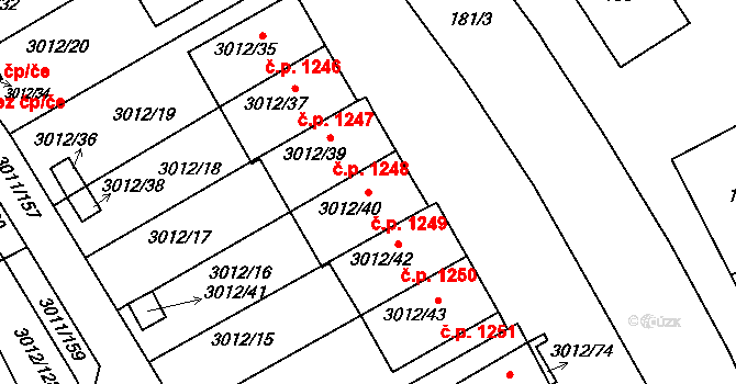 Kopřivnice 1249 na parcele st. 3012/40 v KÚ Kopřivnice, Katastrální mapa