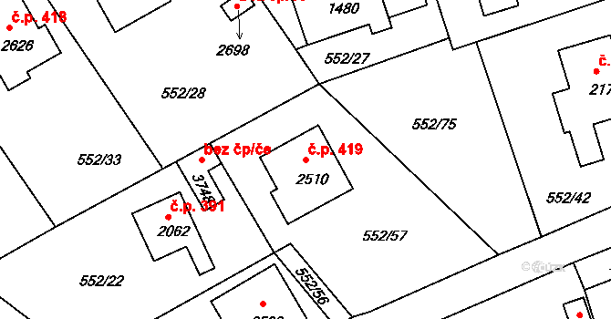 Horní Brána 419, Český Krumlov na parcele st. 2510 v KÚ Český Krumlov, Katastrální mapa