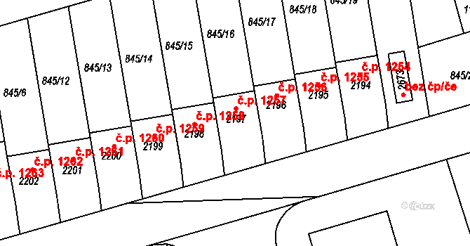 Humpolec 1257 na parcele st. 2197 v KÚ Humpolec, Katastrální mapa