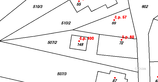 Strašnov 100 na parcele st. 148 v KÚ Strašnov, Katastrální mapa
