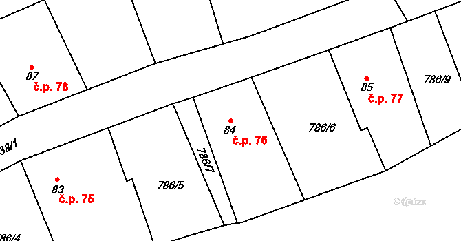 Milínov 76 na parcele st. 84 v KÚ Milínov u Nezvěstic, Katastrální mapa