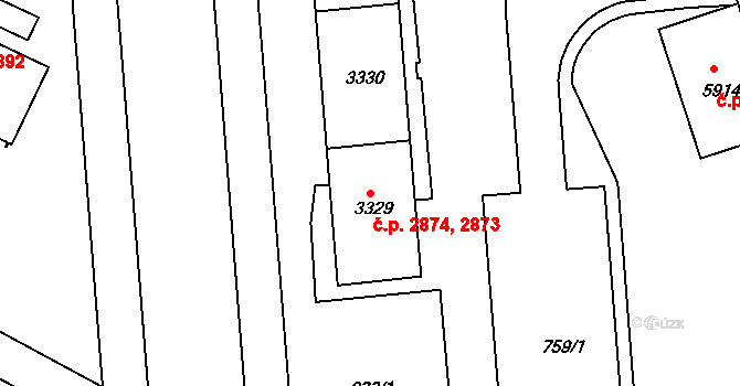 Havlíčkův Brod 2873,2874 na parcele st. 3329 v KÚ Havlíčkův Brod, Katastrální mapa