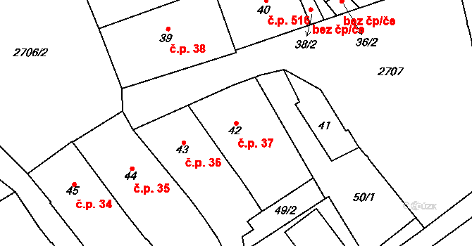 Dobruška 37 na parcele st. 42 v KÚ Dobruška, Katastrální mapa