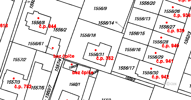 Dobruška 352 na parcele st. 1556/31 v KÚ Dobruška, Katastrální mapa