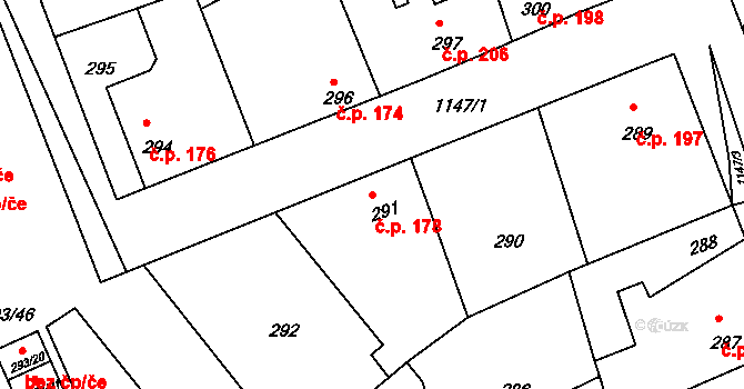 Štěnovice 178 na parcele st. 291 v KÚ Štěnovice, Katastrální mapa