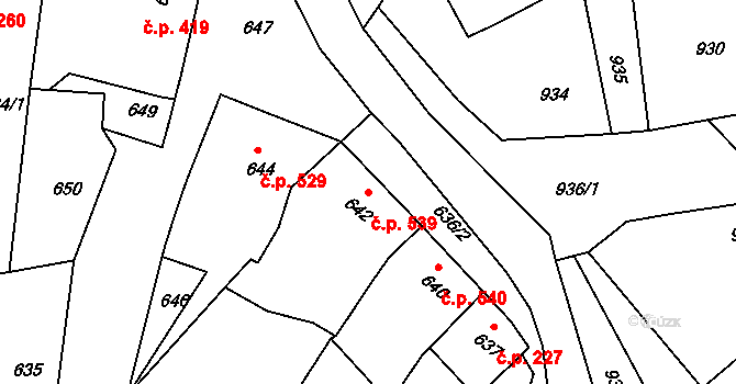 Klobouky u Brna 539 na parcele st. 642 v KÚ Klobouky u Brna, Katastrální mapa