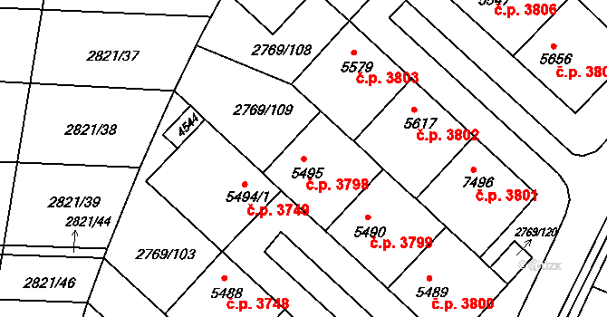 Kroměříž 3798 na parcele st. 5495 v KÚ Kroměříž, Katastrální mapa