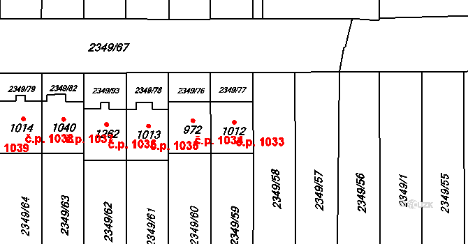 Hrušovany nad Jevišovkou 1033 na parcele st. 1012 v KÚ Hrušovany nad Jevišovkou, Katastrální mapa