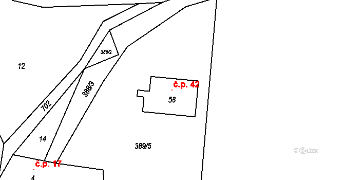 Sušetice 42, Sedlec-Prčice na parcele st. 58 v KÚ Sušetice, Katastrální mapa