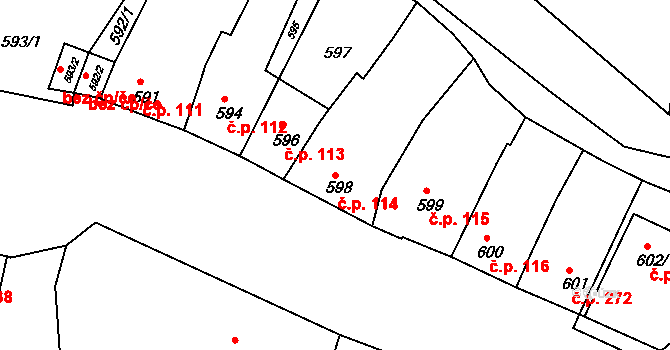 Šatov 114 na parcele st. 598 v KÚ Šatov, Katastrální mapa