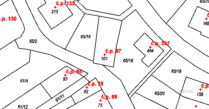 Přerov XI-Vinary 87, Přerov na parcele st. 101 v KÚ Vinary u Přerova, Katastrální mapa