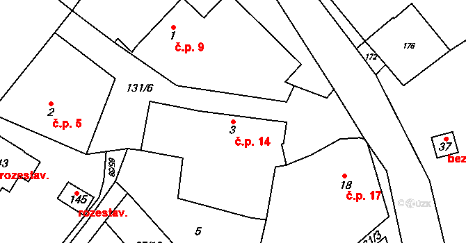 Chmeliště 14, Vavřinec na parcele st. 3 v KÚ Chmeliště, Katastrální mapa