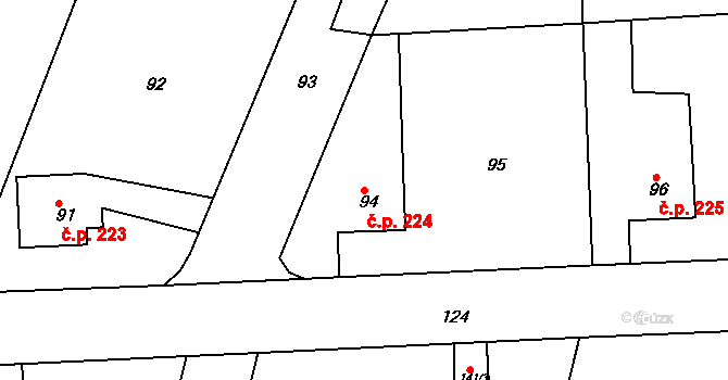 Zruč nad Sázavou 224 na parcele st. 94 v KÚ Zruč nad Sázavou, Katastrální mapa
